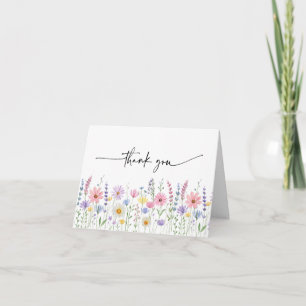 Carte De Remerciements Mariage Champêtre de Fleurs Sauvages Délicates