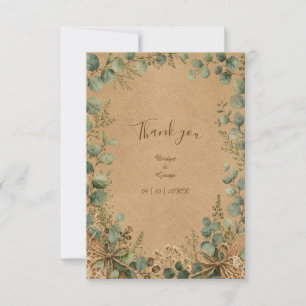 Carte De Remerciements Mariage champêtre Kraft Eucalyptus dentelle 