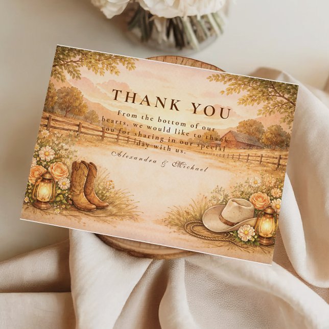 Carte De Remerciements Mariage champêtre rustique occidental (Créateur téléchargé)
