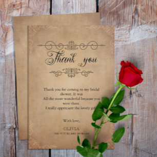 Carte De Remerciements Mariage champêtre vintage sur vieux parchemin 