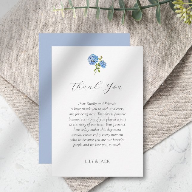 Carte de remerciements Mariage chic Blue Hydrangea (Créateur téléchargé)