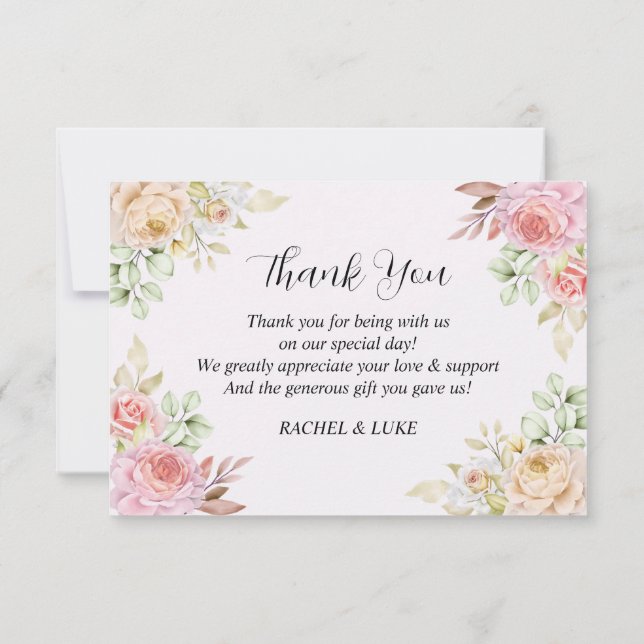 Carte De Remerciements Mariage Chic Roses Champagne (Dos)