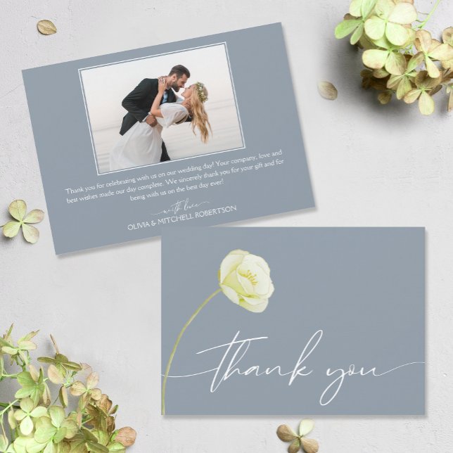 Carte De Remerciements Mariage Chic Watercolor (Watercolor flower on front, your photo and message on the back of flat wedding thank you cards)