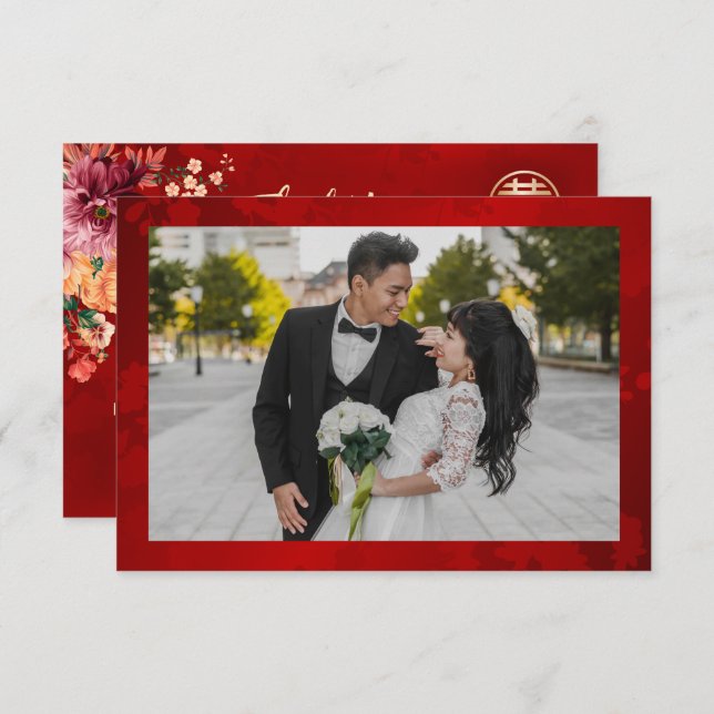 Carte De Remerciements Mariage chinois Peony Photo (Devant / Derrière)