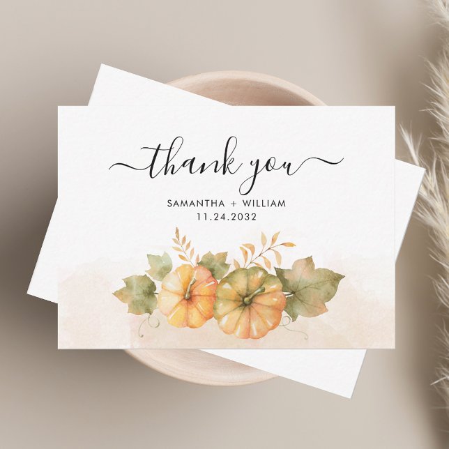 Carte de remerciements Mariage Citrouille du feuil (Fall Pumpkins Foliage Wedding Thank You Card)