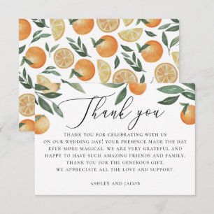 Carte De Remerciements Mariage Citrus Rustique Écriture Orange Aquarell