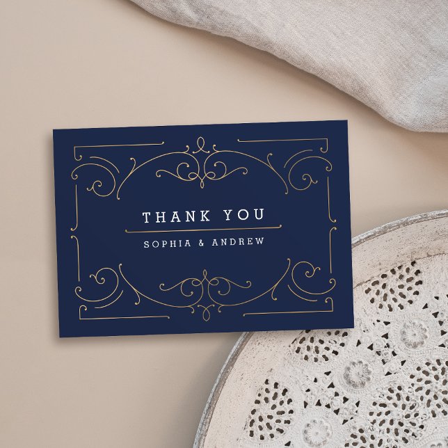 Carte De Remerciements Mariage classique classique moderne et élégant de  (Navy elegant modern classic vintage wedding thank you card)