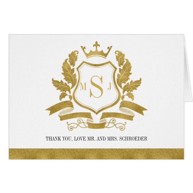 Carte de remerciements Mariage classique Gold Cres (Devant Horizontal)