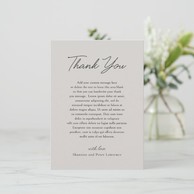 Carte De Remerciements Mariage Classique Gris Élégant (Debout devant)