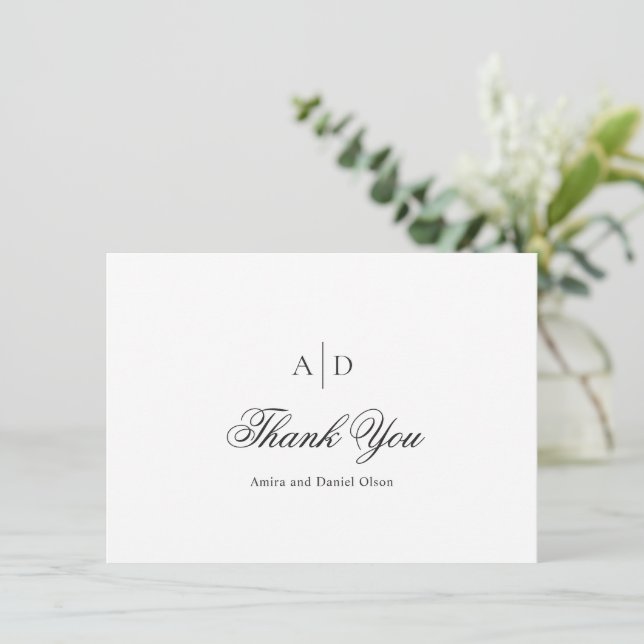 Carte De Remerciements Mariage Classique Noir et Blanc Propre (Debout devant)