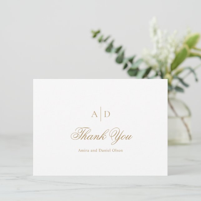 Carte De Remerciements Mariage Classique Or Propre (Debout devant)