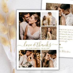 Carte De Remerciements Mariage Collage Photo de Script Or Love et Remerci