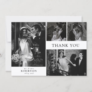 Carte De Remerciements Mariage Collage Photo de Typographie Élégante Clas