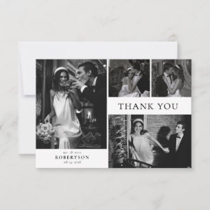 Carte De Remerciements Mariage Collage Photo Élégant Typographie Classiqu
