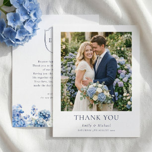 Carte De Remerciements Mariage Côte d'Azur Aquarelle Hydrangea Bleue