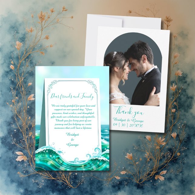 Carte De Remerciements mariage côtier abstrait turquoise (Créateur téléchargé)