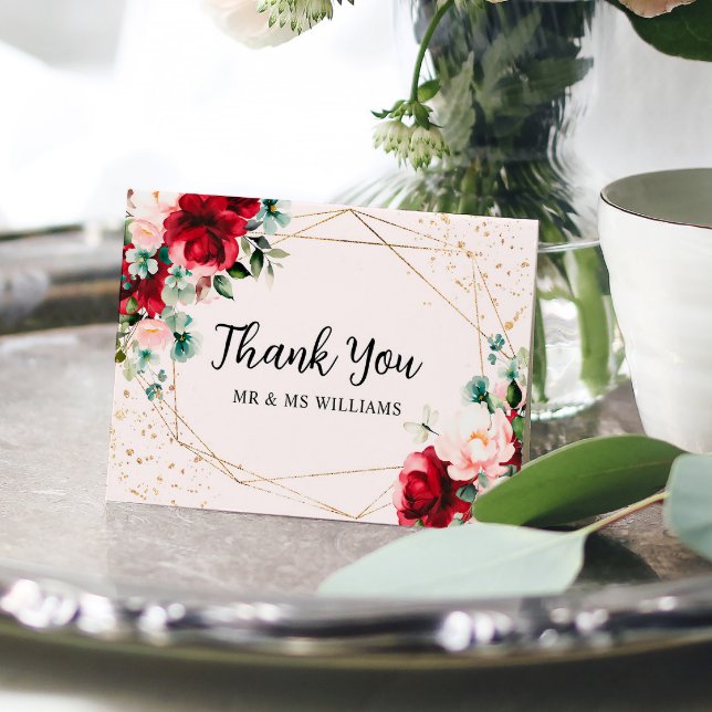 Carte de remerciements Mariage couleur rose rouge  (Créateur téléchargé)