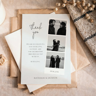 Carte De Remerciements Mariage Couple Minimaliste à Trois Photos