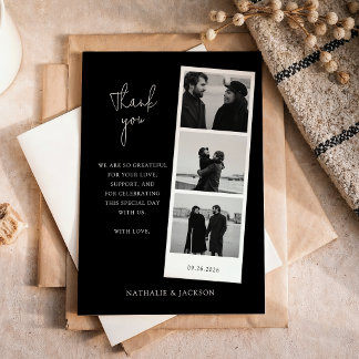 Carte De Remerciements Mariage Couple Minimaliste Noir Trois Bandes Photo