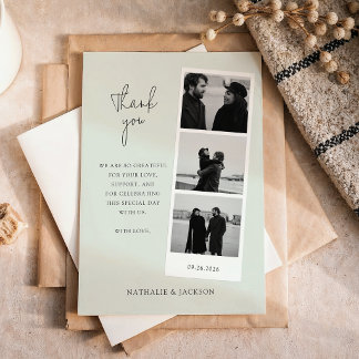 Carte De Remerciements Mariage Couple Minimaliste Sage Trois Bandes Photo