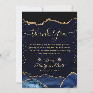 Carte De Remerciements Mariage d'agate de Parties scintillant Blue et Gol