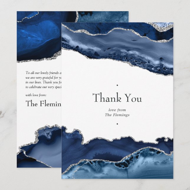 Carte De Remerciements Mariage d'âge marine et argent (Devant / Derrière)