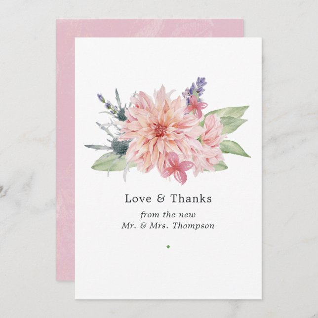 Carte De Remerciements Mariage Dahlia Rose Pâle Pastel (Devant / Derrière)
