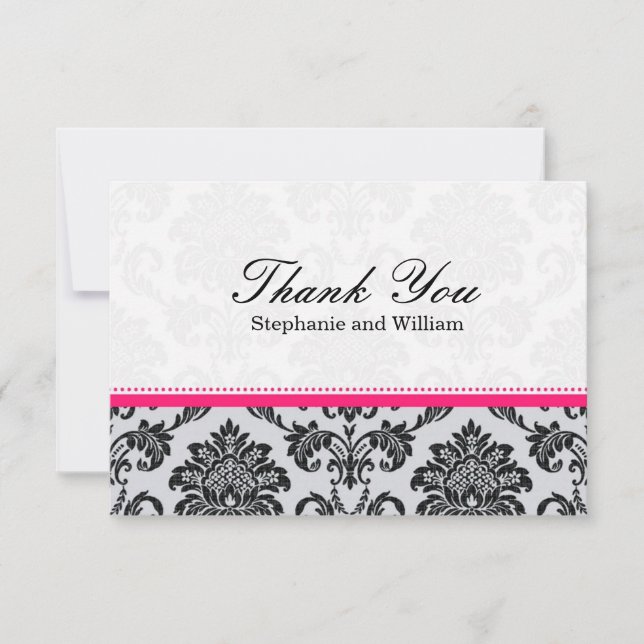 Carte de remerciements Mariage Damask Hot Pink (Devant)