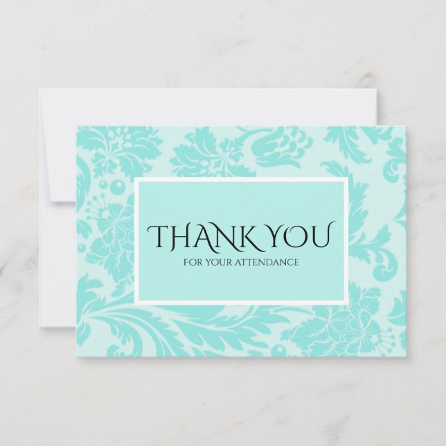 carte de remerciements mariage damassé turquoise (Devant)
