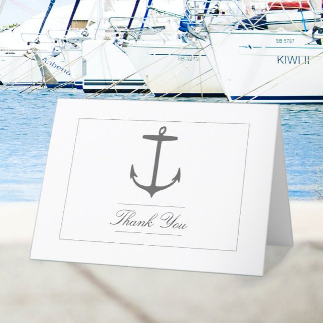 Carte De Remerciements Mariage d'Ancres nautiques simple | Blanc (White Simple Nautical Anchor Wedding Thank You Card)
