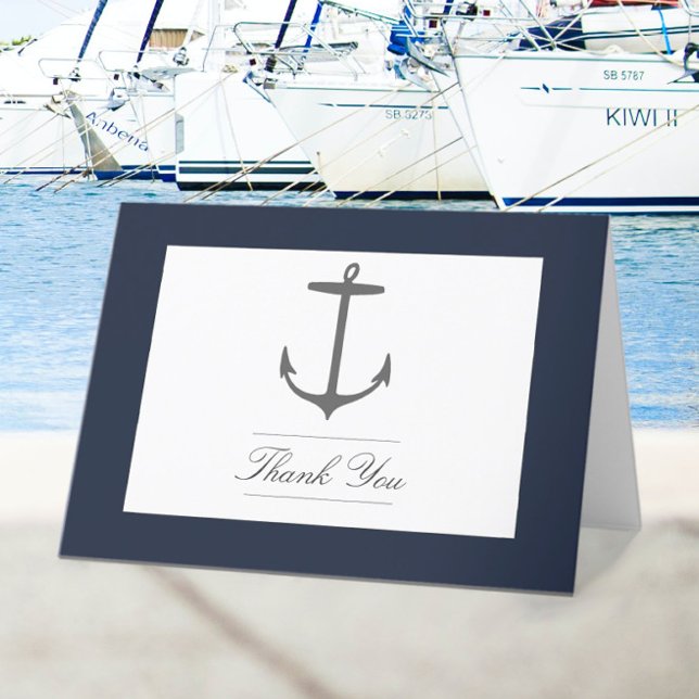 Carte De Remerciements Mariage d'Ancres nautiques simple | Bleu Marine (Navy Simple Nautical Anchor Wedding Thank You Card)