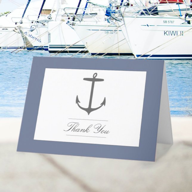 Carte De Remerciements Mariage d'Ancres nautiques simple | Dusty Blue (Dusty Blue Simple Nautical Anchor Wedding Thank You Card)