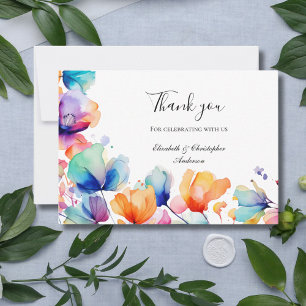 Carte De Remerciements Mariage d'aquarelle bleu-bleu-orange brillant