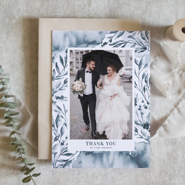 Carte De Remerciements Mariage d'aquarelle bleu romantique (Créateur téléchargé)