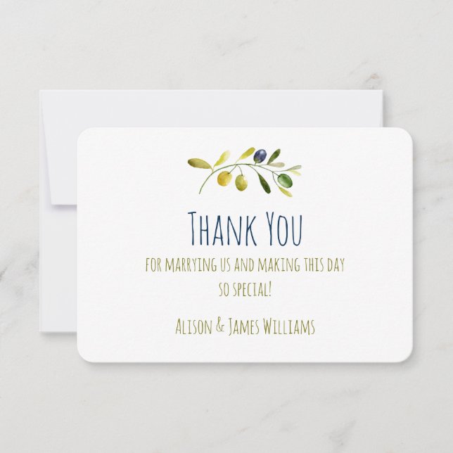 Carte de remerciements mariage d'aquarelle de la b (Devant)