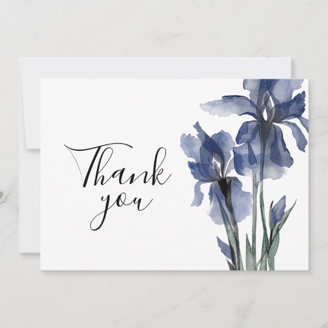 Carte De Remerciements Mariage d'aquarelle florale bleu Iris (Devant)