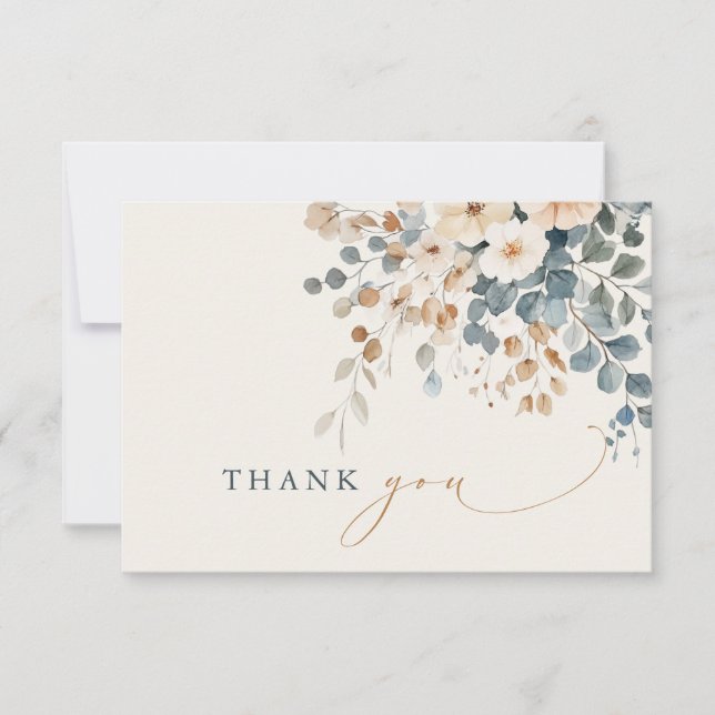 Carte De Remerciements Mariage d'aquarelle florale moelleuse (Devant)