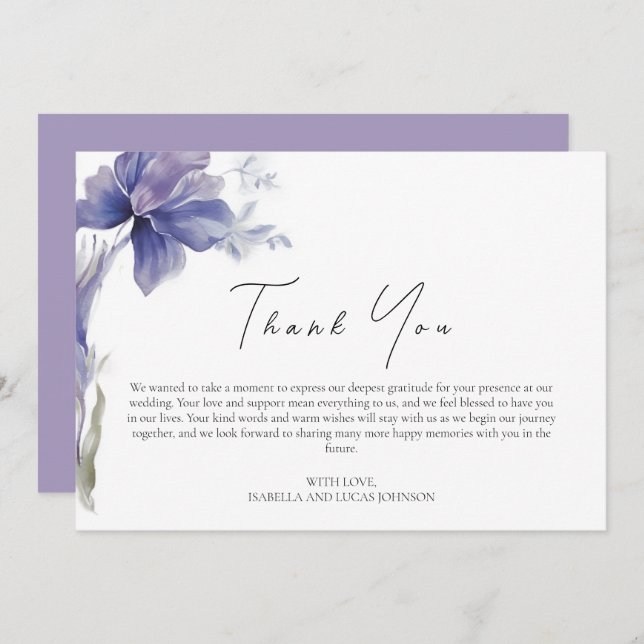 Carte De Remerciements Mariage d'aquarelle Iris violet (Devant / Derrière)