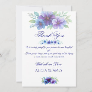 Carte De Remerciements Mariage d'aquarelle romantique bleu violet