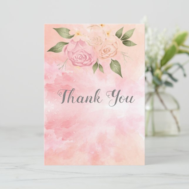 Carte De Remerciements Mariage d'aquarelle rose (Debout devant)
