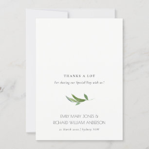 Carte De Remerciements Mariage d'aquarelle vert minimal pour feuillage