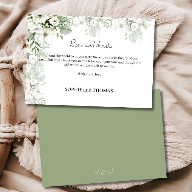 Carte De Remerciements Mariage d'aquarelle vert pâle rose à  (Créateur téléchargé)