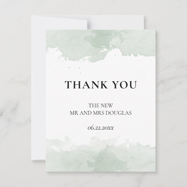Carte De Remerciements mariage d'aquarelle verte Abstrait (Devant)