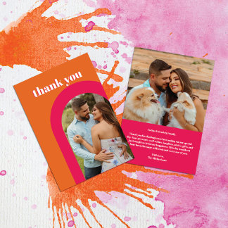 Carte De Remerciements Mariage d'arche rose rétro Bold Neon