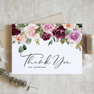 Carte De Remerciements Mariage d'automne aux fleurs bordeaux et pêche dan