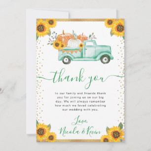 Carte De Remerciements Mariage d'automne Camion de citrouilles florales v