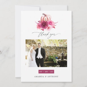 Carte De Remerciements Mariage d'automne en Bourgogne et rose Photo