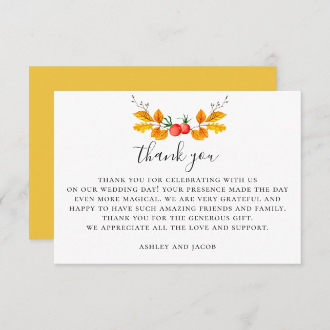 Carte De Remerciements Mariage de automne de bois aquarelle. automne bota (Devant / Derrière)