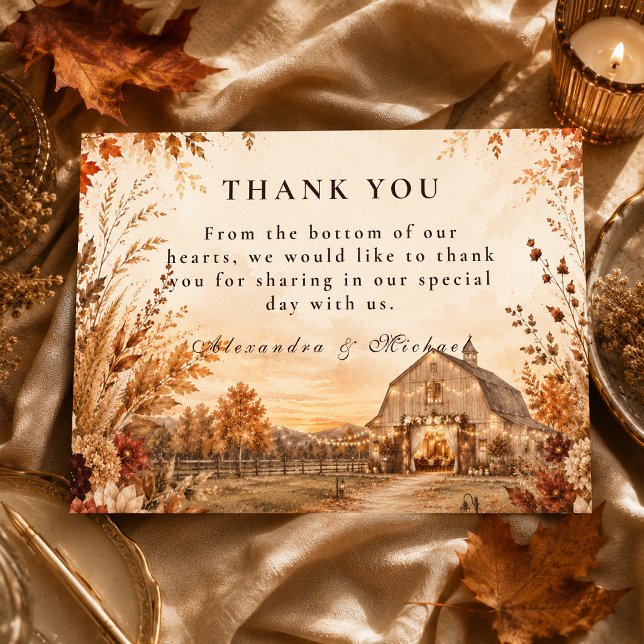 Carte De Remerciements Mariage de barn rustique d'automne (Créateur téléchargé)