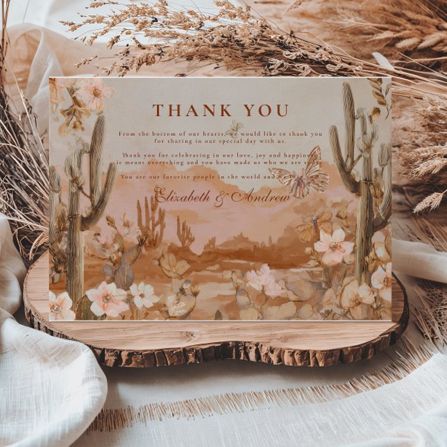 Carte De Remerciements Mariage de Boho Desert Sunset Cactus (Créateur téléchargé)